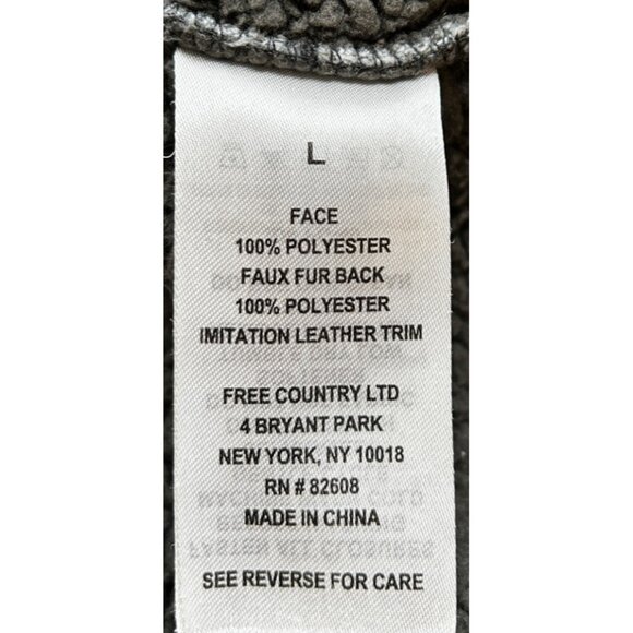 Free Country Hoodie Jacket Mens Large‎ Full Zip Gray Sherpa Fleece Fall/Winter - Picture 4 of 12